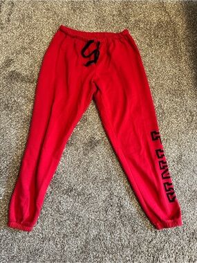 PINK Red Jogger Sweatpants – Women’s Size Small – Black Logo